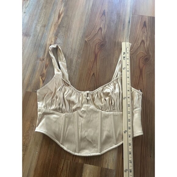 Zara Women M Tan Satin Ruched Corset Top Cropped Bustier Cami Lingerie Style - Picture 10 of 11